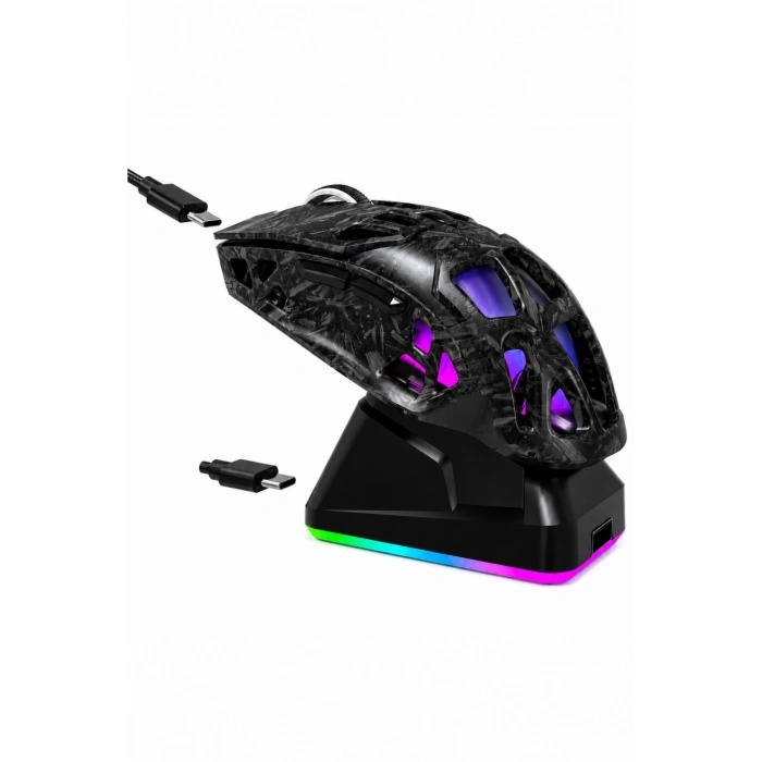 Jedel GWH-111 RGB Şarj Standlı  12000 DPI Triple BT/2.4Ghz/Kablolu Hafif Gaming Mouse