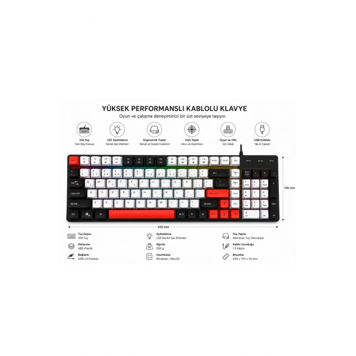 Jedel K30P USB Kablolu Aydınlatmalı Gaming Oyuncu ve Ofis Klavyesi  Kompakt Tasarım