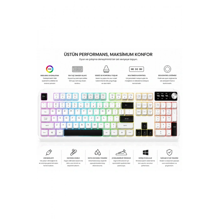 Jedel K511 Kablolu Gaming Oyuncu Klavyesi - 104 Tuş RGB Gökkuşağı Aydınlatmalı