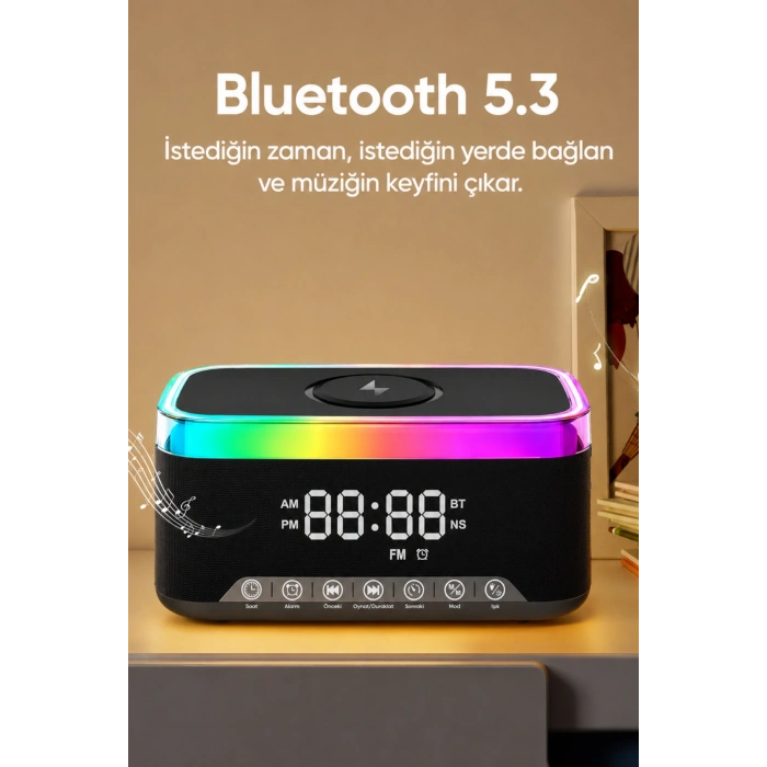 Jedel SA-148 Dijital Saatli Bluetooth Hoparlör ve 15W Hızlı Kablosuz Şarj İstasyonu