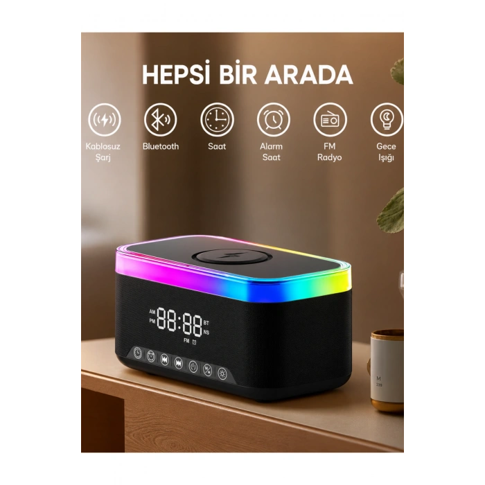 Jedel SA-148 Dijital Saatli Bluetooth Hoparlör ve 15W Hızlı Kablosuz Şarj İstasyonu