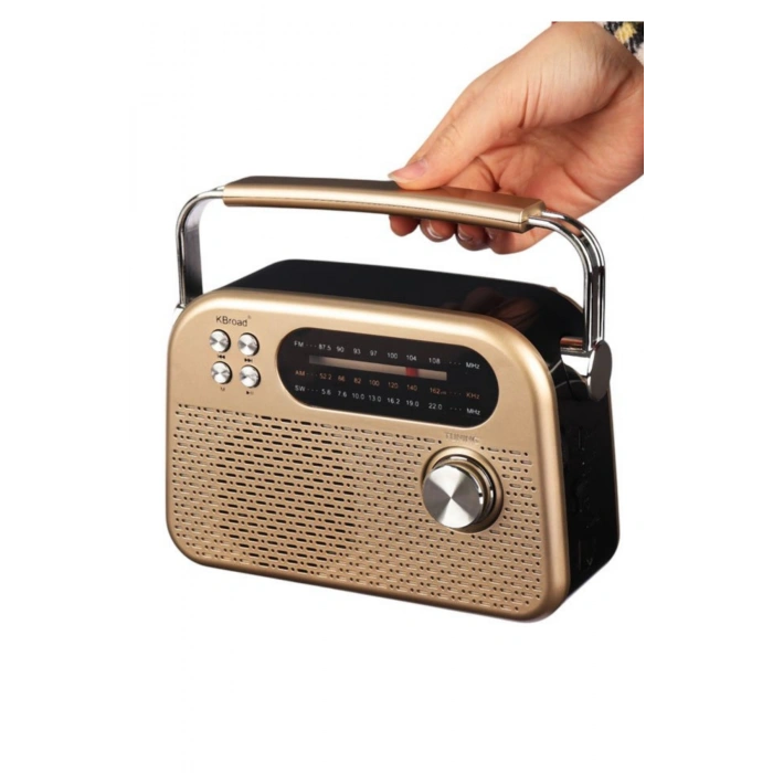 KBroad KTF-2026 Sarı Full Band Radyo - Nostaljik Görünümlü, Şarjlı, Güçlü Ses Çıkışlı