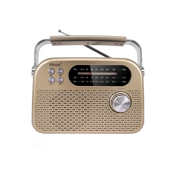 KBroad KTF-2026 Sarı Full Band Radyo - Nostaljik Görünümlü, Şarjlı, Güçlü Ses Çıkışlı