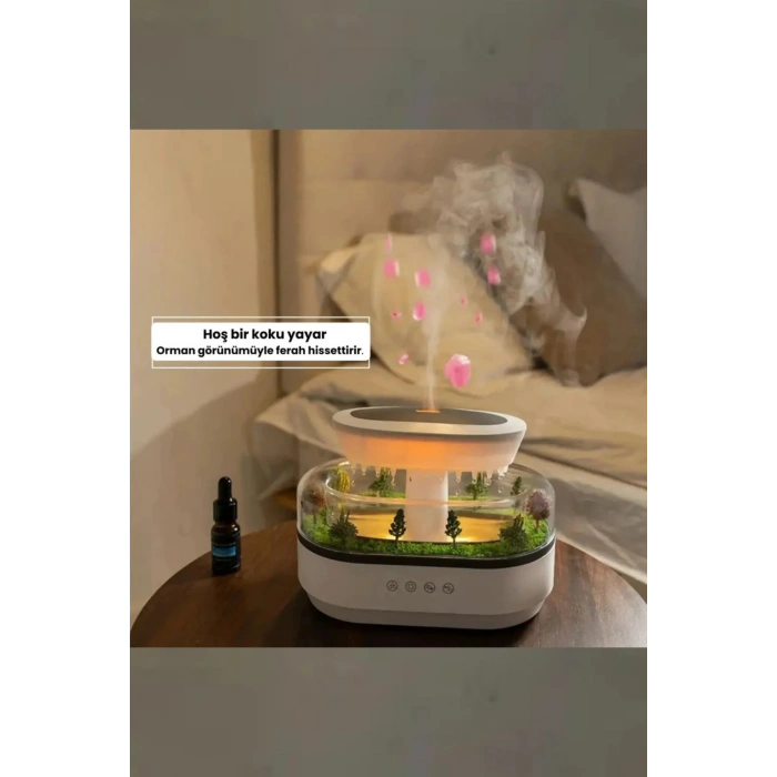 Leerfei 286 Yağmur Damlası Aroma Difüzör, 6 Renk Işıklı Hava Nemlendirici ve Dinlendirici Sesler