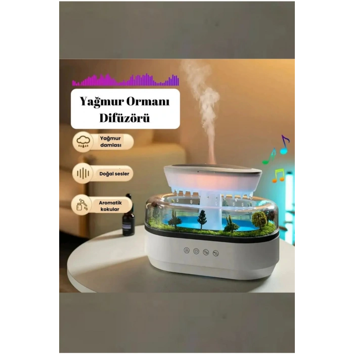 Leerfei 286 Yağmur Damlası Aroma Difüzör, 6 Renk Işıklı Hava Nemlendirici ve Dinlendirici Sesler