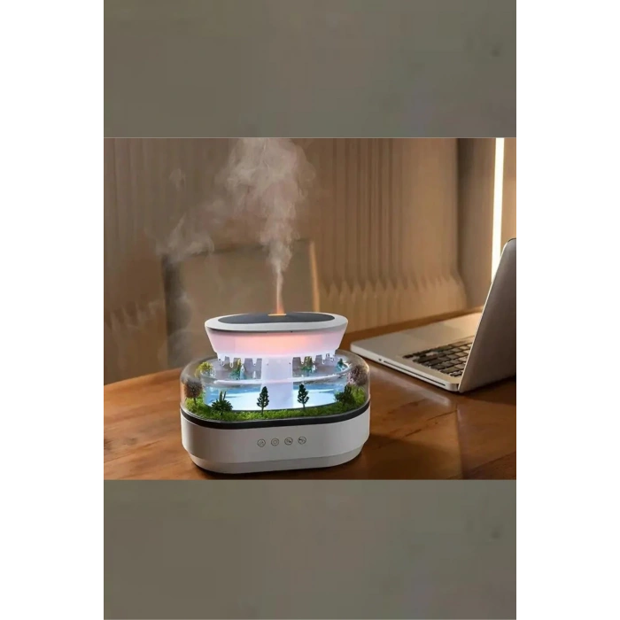 Leerfei 286 Yağmur Damlası Aroma Difüzör, 6 Renk Işıklı Hava Nemlendirici ve Dinlendirici Sesler