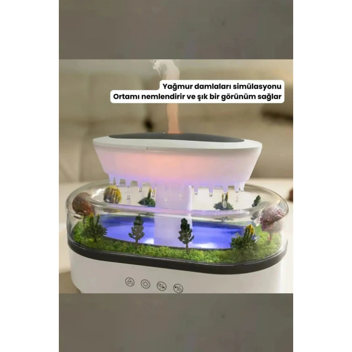 Leerfei 286 Yağmur Damlası Aroma Difüzör, 6 Renk Işıklı Hava Nemlendirici ve Dinlendirici Sesler