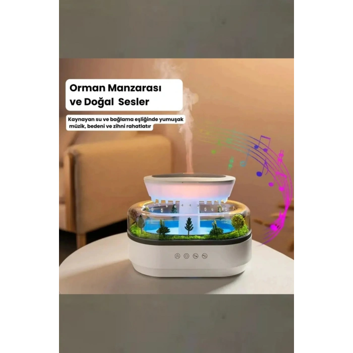 Leerfei 286 Yağmur Damlası Aroma Difüzör, 6 Renk Işıklı Hava Nemlendirici ve Dinlendirici Sesler