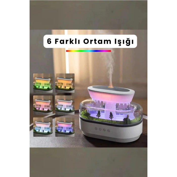 Leerfei 286 Yağmur Damlası Aroma Difüzör, 6 Renk Işıklı Hava Nemlendirici ve Dinlendirici Sesler