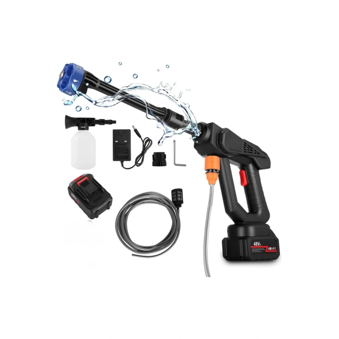 Leerfei 8108 Akülü Araba Yıkama Makinesi | 48V Li-ion Pil | Yüksek Basınçlı Taşınabilir Temizlik Tabancası