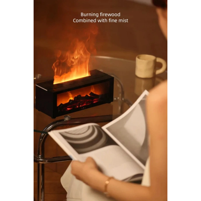 Leerfei A4 Şömine Görünümlü Alev Efektli Hava Nemlendirici Aroma Difüzörü Buhar Makinesi
