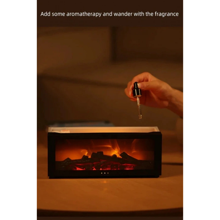 Leerfei A4 Şömine Görünümlü Alev Efektli Hava Nemlendirici Aroma Difüzörü Buhar Makinesi