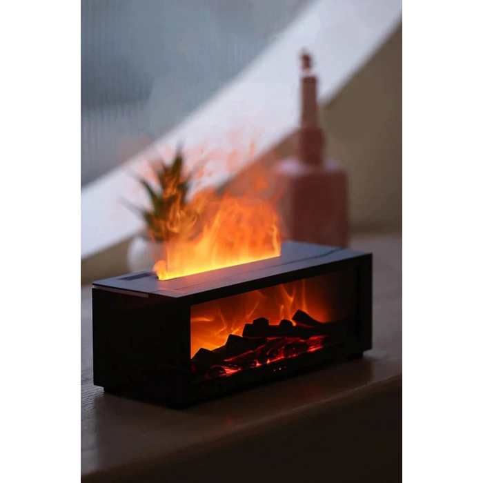 Leerfei A4 Şömine Görünümlü Alev Efektli Hava Nemlendirici Aroma Difüzörü Buhar Makinesi