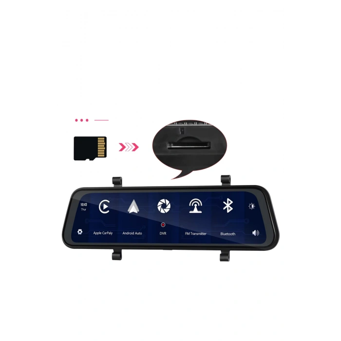 Leerfei Lf-966 4K Gece Görüşlü Akıllı Dikiz Aynası Araç İçi Kamera - Kablosuz CarPlay