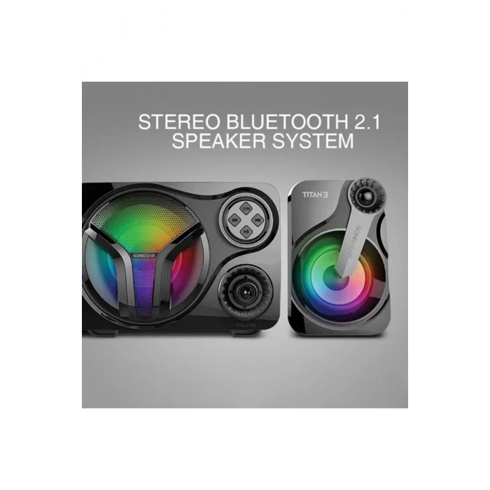 Leerfei SP-60 2.1 Bluetooth Hoparlör Sistemi | RGB Işıklı Subwoofer ve Uydu Hoparlörler | USB, TF Kart, FM Destekli