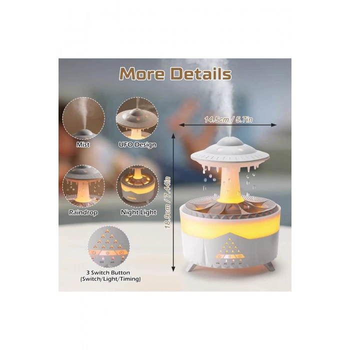 Leerfei  V56 Aroma Difüzör ve Ortam Nemlendirici - Dinlendirici  Renkli Işık, 350ml Kapasite