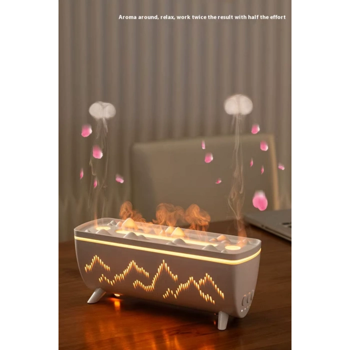 Leerfei V72 Ultrasonik Hava Nemlendirici - 280ml Alev Efektli Gece Lambası ve Oda Kokusu Difüzörü