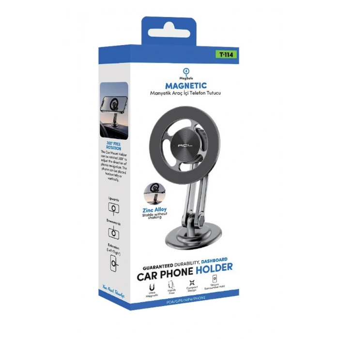 Acl T-114 360 Dönebilen Çinko Alaşımlı Mıknatıslı Araç İçi Telefon Tutucu