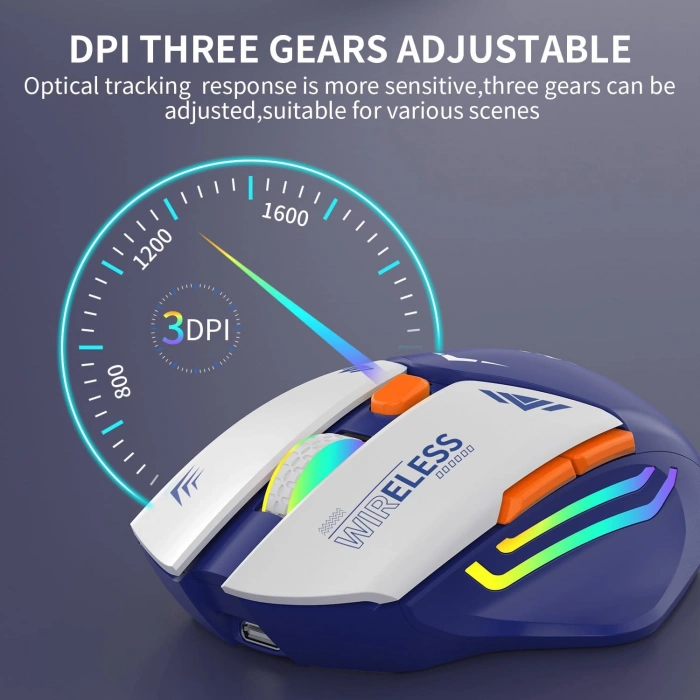 Blic Bwm1 Mavi RGB Şarjlı Kablosuz 1600DPI Işıklı Kablosuz Mouse