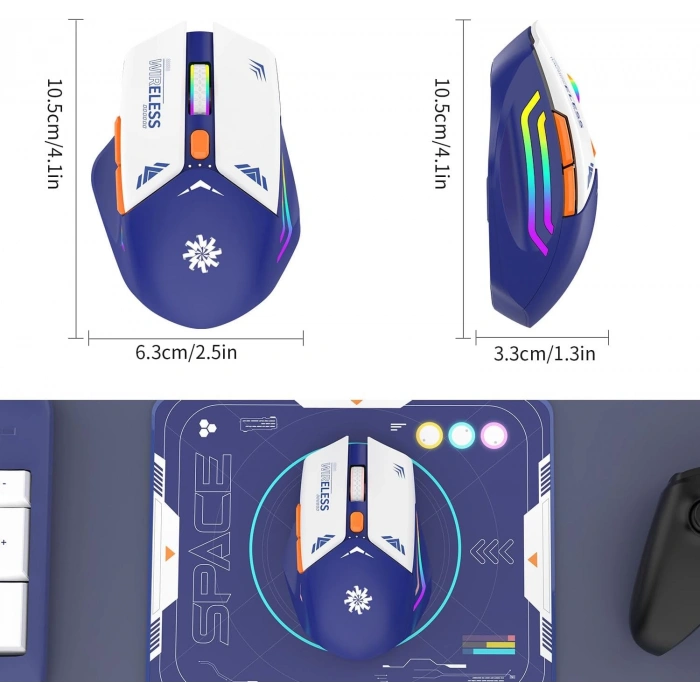 Blic Bwm1 Mavi RGB Şarjlı Kablosuz 1600DPI Işıklı Kablosuz Mouse