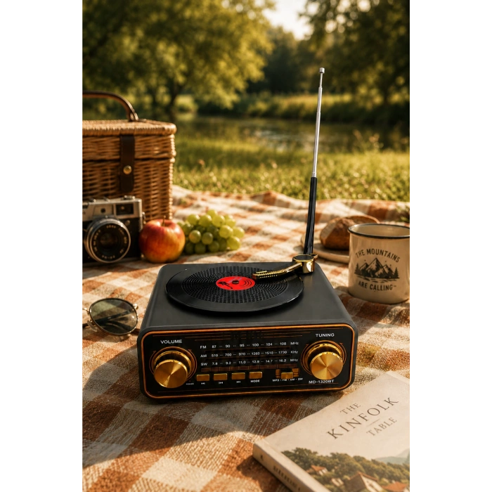 Meier MD-1320BT Siyah Nostaljik Görünümlü Bluetooth Hoparlör ve 3 Bantlı Şarjlı Radyo
