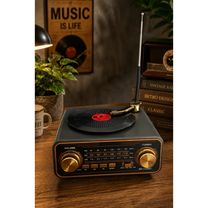 Meier MD-1320BT Siyah Nostaljik Görünümlü Bluetooth Hoparlör ve 3 Bantlı Şarjlı Radyo