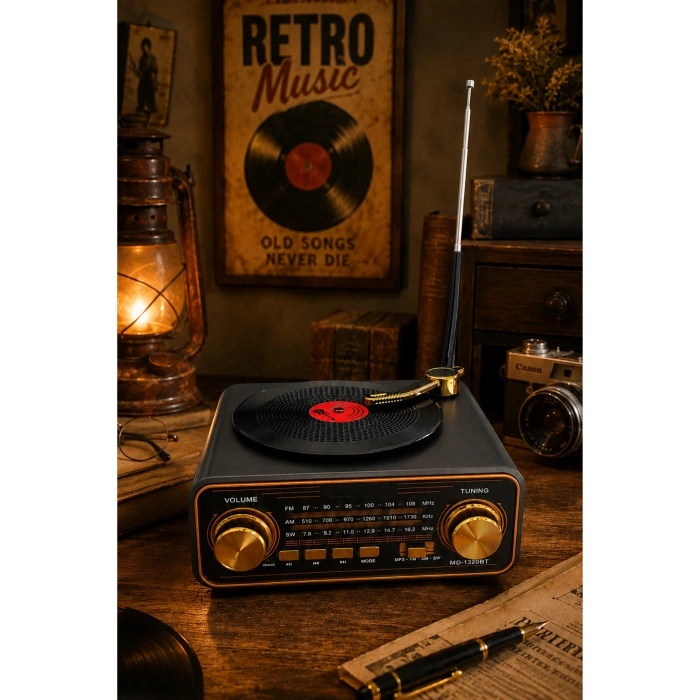 Meier MD-1320BT Siyah Nostaljik Görünümlü Bluetooth Hoparlör ve 3 Bantlı Şarjlı Radyo