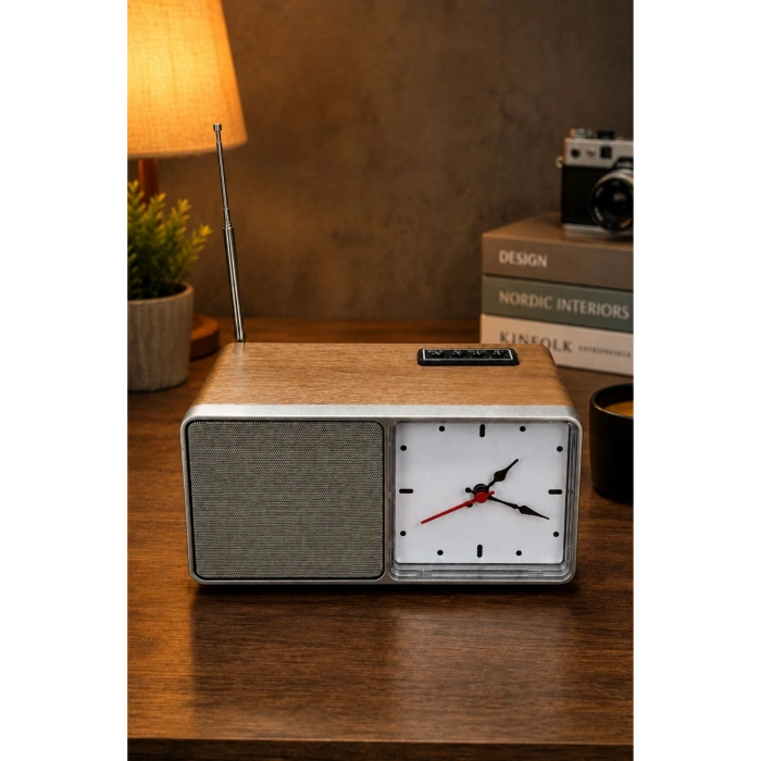 NNS NS-805BT Kahverengi Nostaljik Retro Radyo - Bluetooth Hoparlörlü, Saatli ve Şarjlı Masa Radyosu