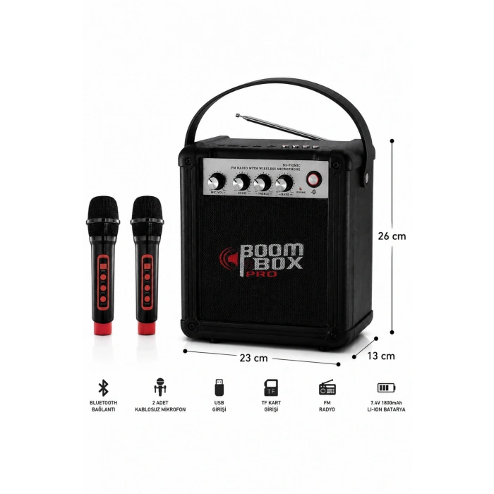 NSS NS-992MIC Boombox Pro Kablosuz Karaoke Hoparlör FM Radyo 2 Adet Mikrofon
