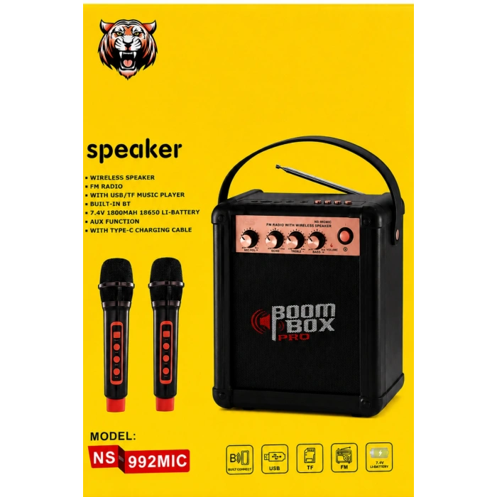 NSS NS-992MIC Boombox Pro Kablosuz Karaoke Hoparlör FM Radyo 2 Adet Mikrofon