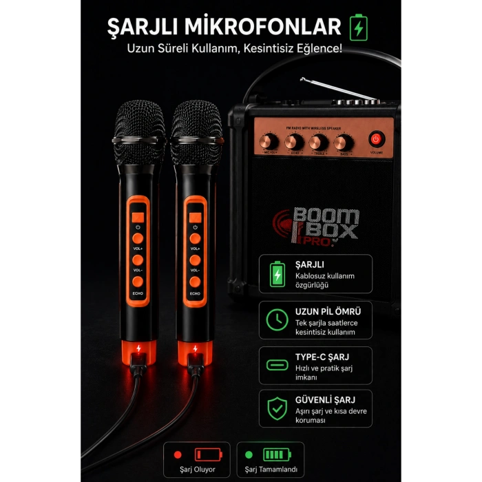 NSS NS-992MIC Boombox Pro Kablosuz Karaoke Hoparlör FM Radyo 2 Adet Mikrofon