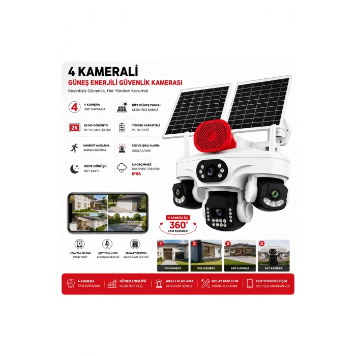 O-kam Pro OK-337Premıum 12MP 4G Sim Kartlı Solar Güvenlik Kamerası Dış Mekan Gece Görüşlü Akıllı Kamera