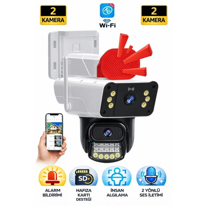 O-kam Pro Okam-3041 Sirenli 6 Mp Dual Lens Wifi Ptz Kamera