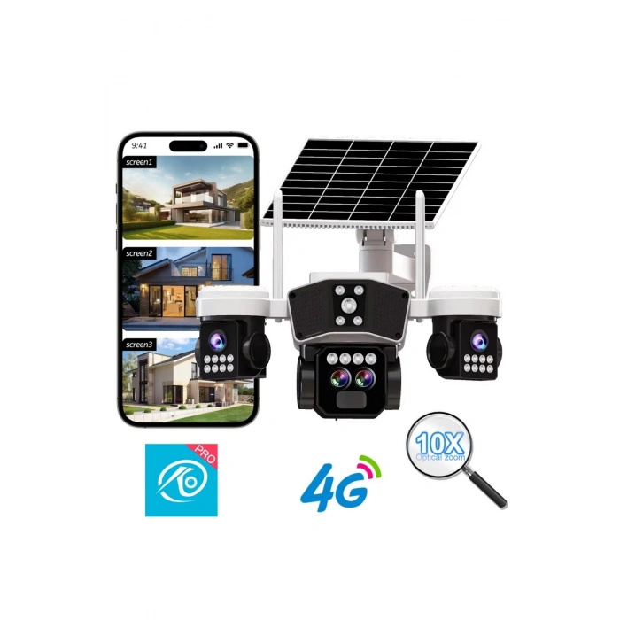 O-kam Pro Okam-9005 | 4G Güneş Enerjili 12 Mp Akıllı Güvenlik Kamerası | Ultra HD Çoklu Lens PTZ Dış Mekan