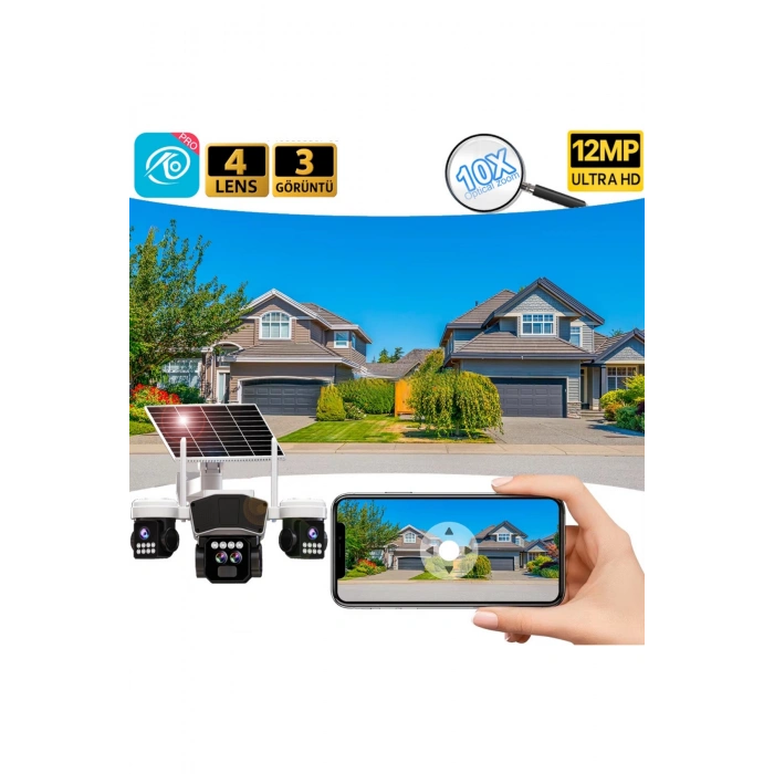 O-kam Pro Okam-9005 | 4G Güneş Enerjili 12 Mp Akıllı Güvenlik Kamerası | Ultra HD Çoklu Lens PTZ Dış Mekan