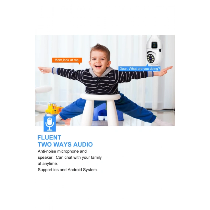 Okam Pro O-kam-4046E | Çift Lensli 360 WiFi Akıllı Ampul Kamera | 2MP+2Mp