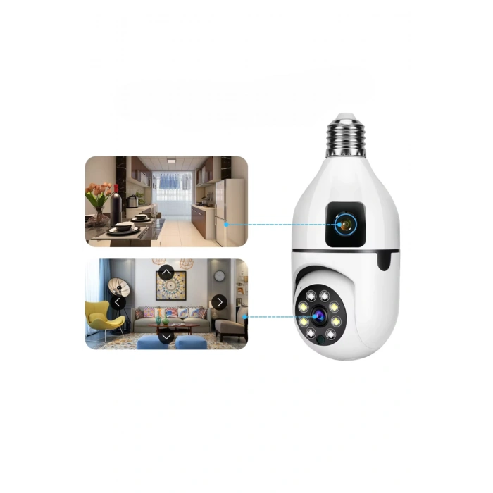 Okam Pro O-kam-4046E | Çift Lensli 360 WiFi Akıllı Ampul Kamera | 2MP+2Mp