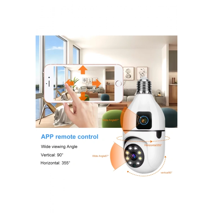 Okam Pro O-kam-4046E | Çift Lensli 360 WiFi Akıllı Ampul Kamera | 2MP+2Mp