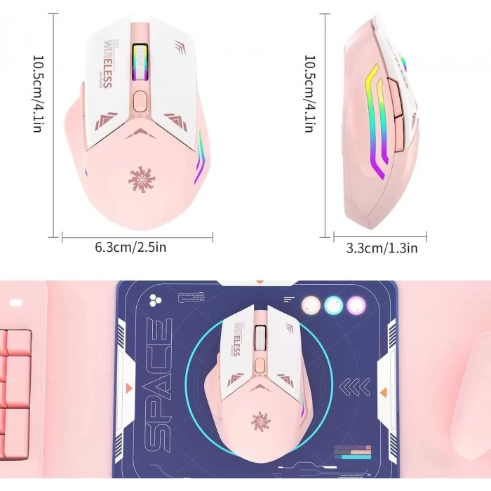 Blic Bwm1 Pembe RGB Şarjlı Kablosuz 1600DPI Işıklı Kablosuz Mouse