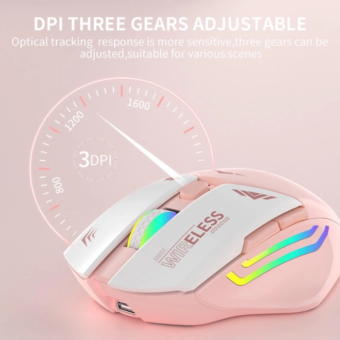 Blic Bwm1 Pembe RGB Şarjlı Kablosuz 1600DPI Işıklı Kablosuz Mouse