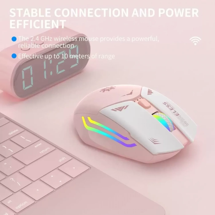Blic Bwm1 Pembe RGB Şarjlı Kablosuz 1600DPI Işıklı Kablosuz Mouse