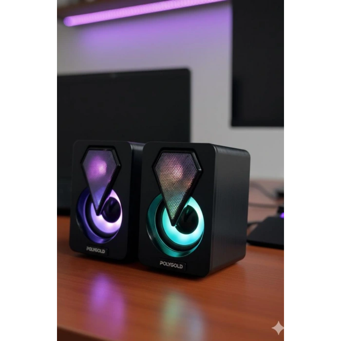Polygold PG-1046 Mini Dijital 2.0 Multimedia USB RGB Aydınlatmalı Stereo Hoparlör Seti