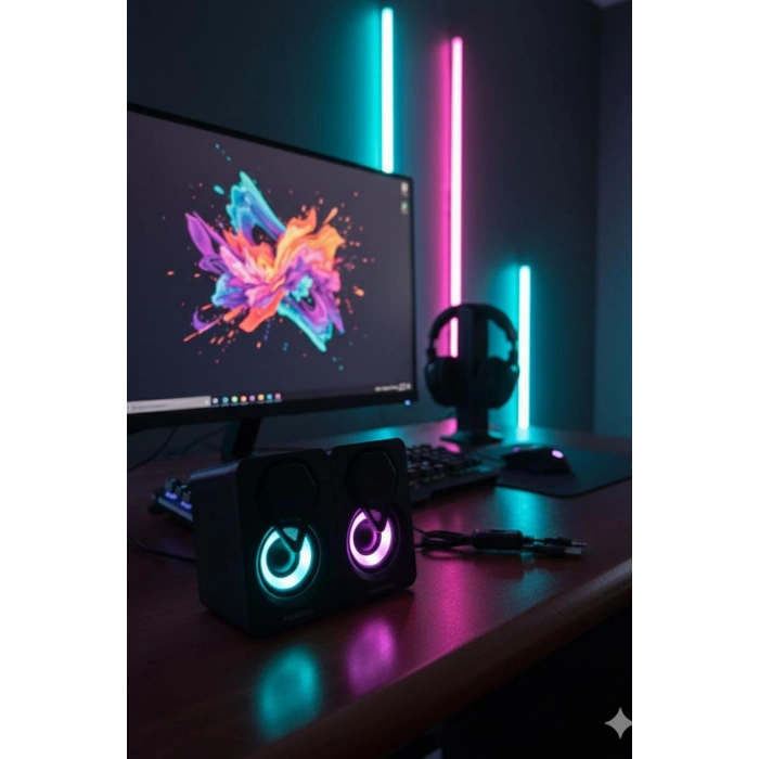 Polygold PG-1046 Mini Dijital 2.0 Multimedia USB RGB Aydınlatmalı Stereo Hoparlör Seti