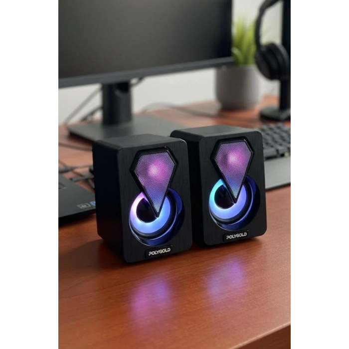 Polygold PG-1046 Mini Dijital 2.0 Multimedia USB RGB Aydınlatmalı Stereo Hoparlör Seti