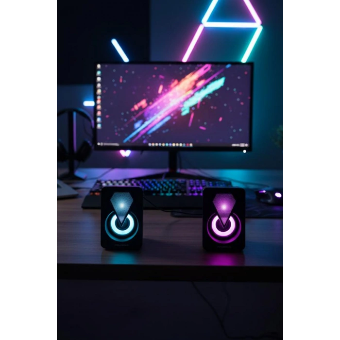 Polygold PG-1046 Mini Dijital 2.0 Multimedia USB RGB Aydınlatmalı Stereo Hoparlör Seti