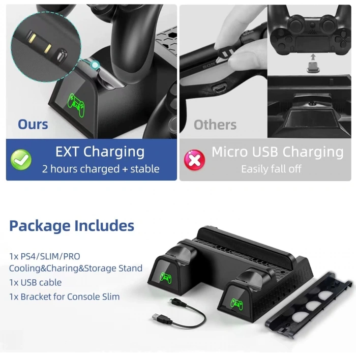 Hepu TP4-882C PS4 3 Soğutma Fanlı Stand Şarj İstasyonu For P-4/Slim/Pro