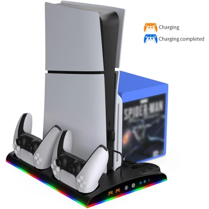 Hepu TP5-3570 PS5 Soğutucu Şarj Standı | DualSense Şarj RGB Işık 3 Fan Hızlı Dock İstasyonu