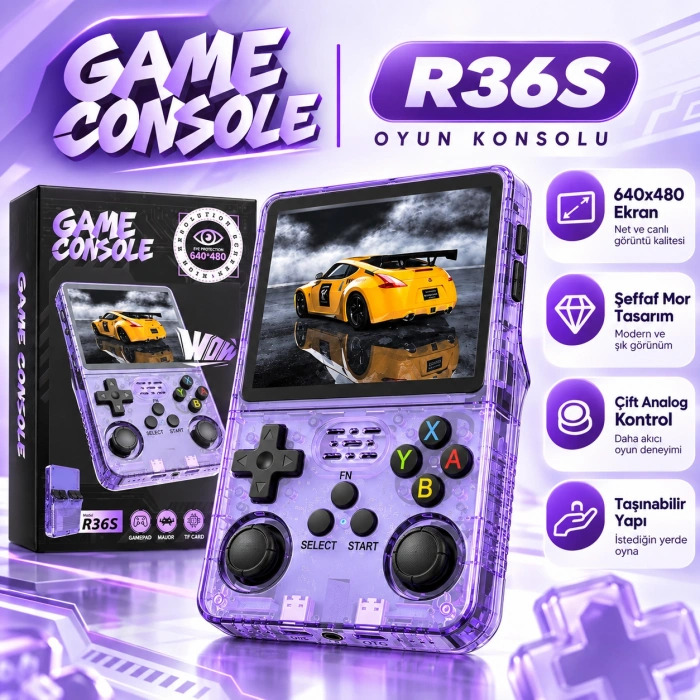 R36S Beyaz Retro El Oyun Konsolu 3.5 Inç IPS Ekran 64GB Retro Oyun Konsolu