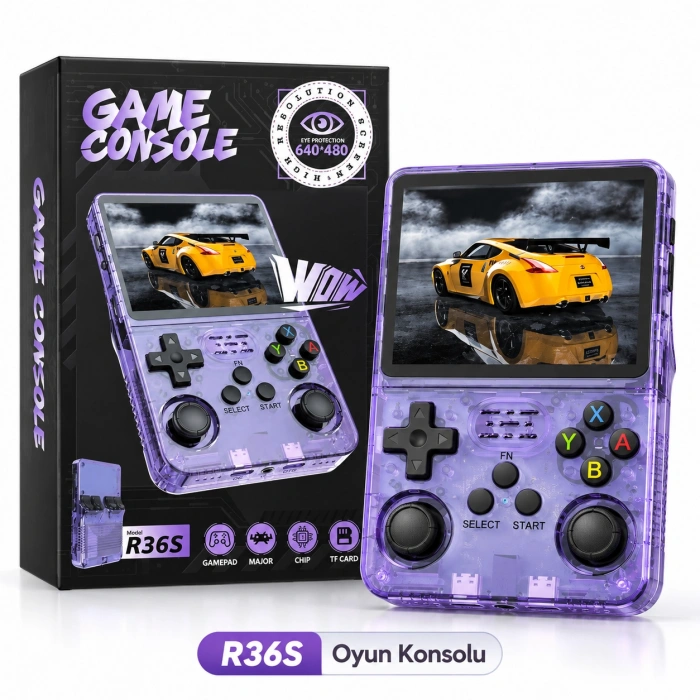 R36S Beyaz Retro El Oyun Konsolu 3.5 Inç IPS Ekran 64GB Retro Oyun Konsolu