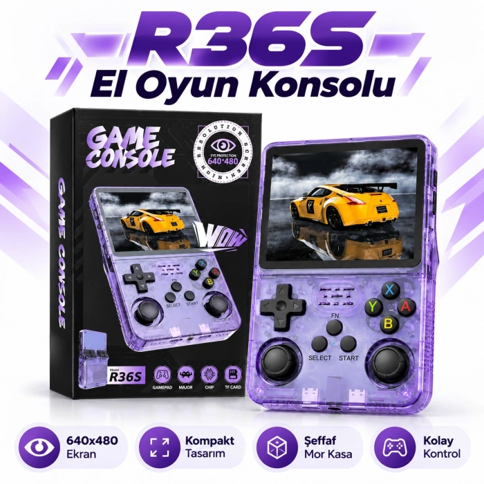 R36S Beyaz Retro El Oyun Konsolu 3.5 Inç IPS Ekran 64GB Retro Oyun Konsolu